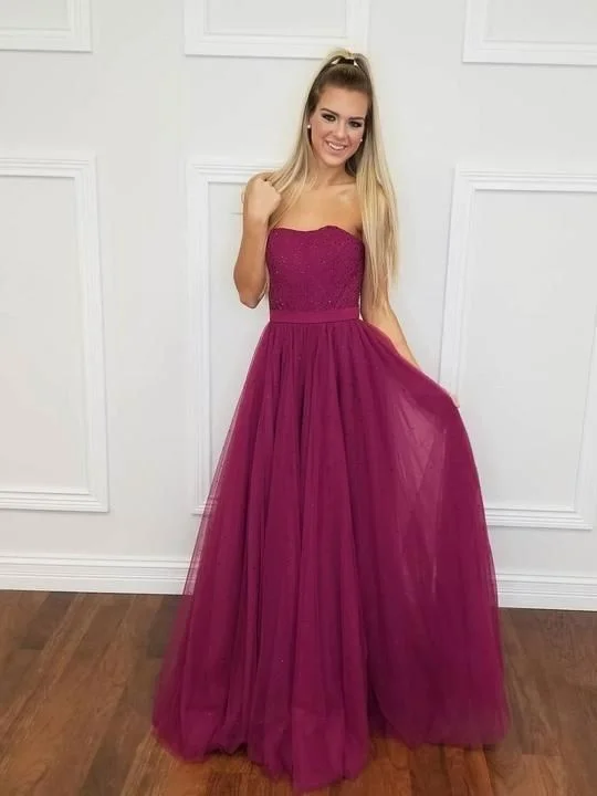 Strapless Tulle A-line Prom Dresses, Elegant party Dresses cg5614 Satin Halter Glamorous Strapless Tulle A-line Prom Dresses, Elegant party Dresses cg5614 Satin Halter Glamorous