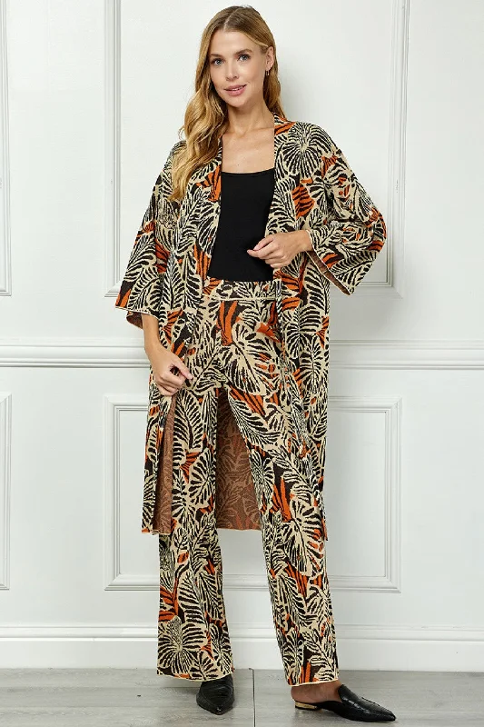 Rust Knit Long Cardigan Welt Pockets Slit Pockets Flap Pockets