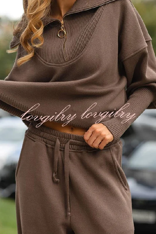 Solid Color Long-sleeved Zip-up Sweatshirt and Elastic Waist Loose Pocket Pants Set Trendy Tapered Pants Solid Color Long-sleeved Zip-up Sweatshirt and Elastic Waist Loose Pocket Pants Set Trendy Tapered Pants