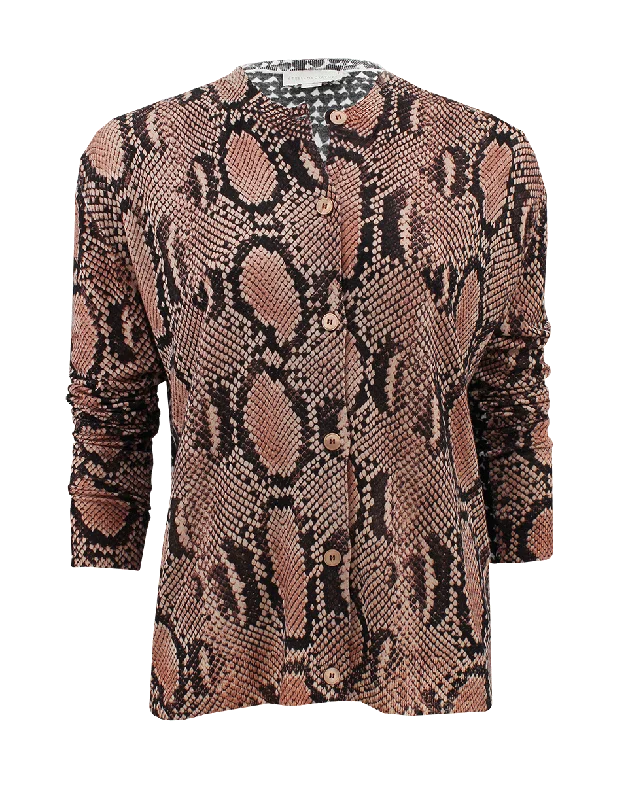 Crewneck Snake And Heart Cardigan Fleece Cardigan Nylon Polyester