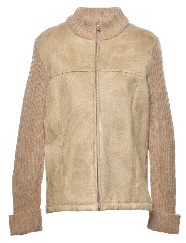 Zip Front Suede Cardigan - M Stretchy Elastic Breathable