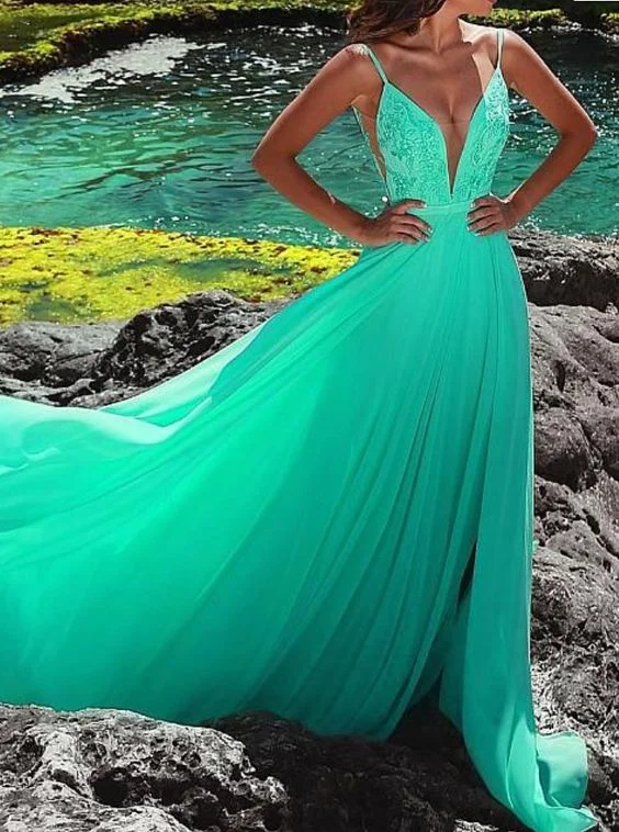 Sexy Deep V Neck Green Long Prom Dress with Straps, Sexy Evening Party Dress cg5497 Boatneck Modish Everyday Sexy Deep V Neck Green Long Prom Dress with Straps, Sexy Evening Party Dress cg5497 Boatneck Modish Everyday