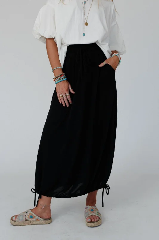 The Nest All In Drawstring Maxi Skirt - Jet Black wool skirt warm
