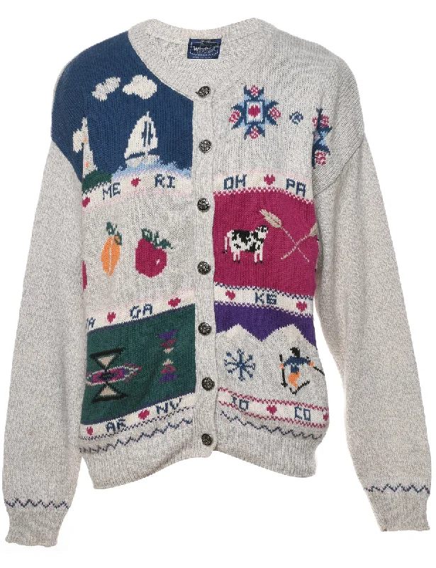 Woolrich Animal Design Christmas Cardigan - L Oversized Loose Flowy