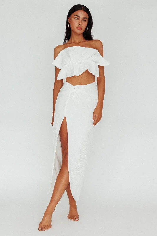 So Fine Twist Waist Crepe Midi Skirt Off White asymmetrical skirt cut
