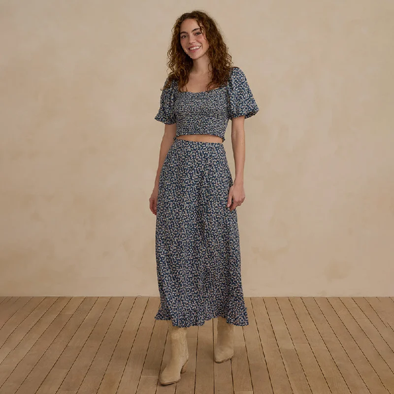 Trixie Woman's Top & Skirt Set | Blue Floral leather skirt sleek