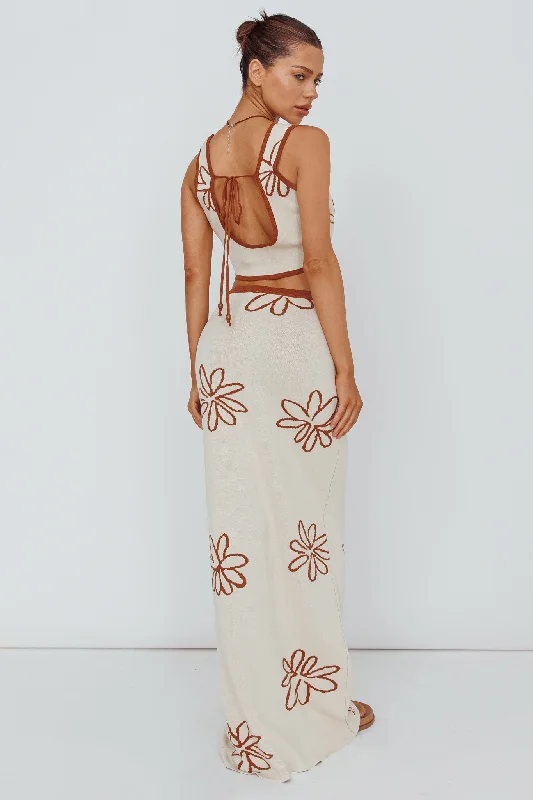 Sunland Knit Maxi Skirt Flower Oat Mocha floral skirt print