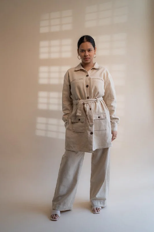 Dawning Denim Dress & Patch Pocket Pants Set Soft Sweatpants Style