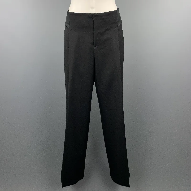 GUCCI Size 8 Black Wool Satin Elastic Waistband Wide Leg Dress Pants Cozy Maternity Pants