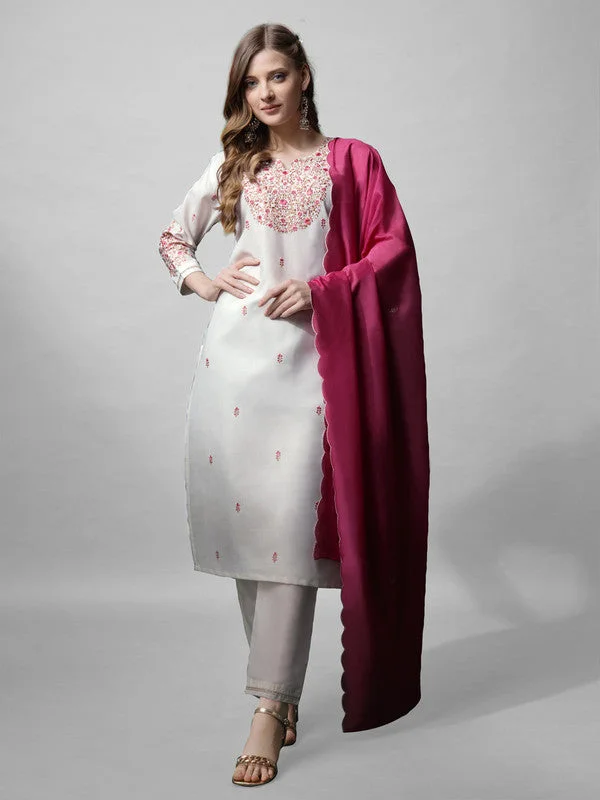 Women's White Embroidered Cotton Blend Kurta Pant Set With Dupatta - Malishka Export Comfortable Maternity Pants Women's White Embroidered Cotton Blend Kurta Pant Set With Dupatta - Malishka Export Comfortable Maternity Pants