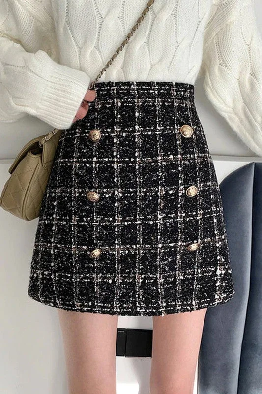 TWEED SKIRTS CHANEL STYLE PLAID SKIRT denim skirt fashionable