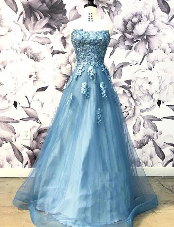 Blue Prom Dresses Long Strapless Evening Party Dresses With Flowers cg2343 Tunics Business professional Blue Prom Dresses Long Strapless Evening Party Dresses With Flowers cg2343 Tunics Business professional