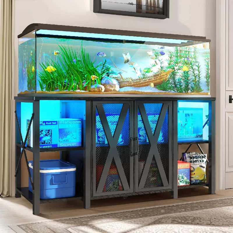 Moasis 75-120 Gallon Aquarium Stand with Power Outlet & LED Light,Heavy Duty Metal Fish Tank Stand vibrant tank top