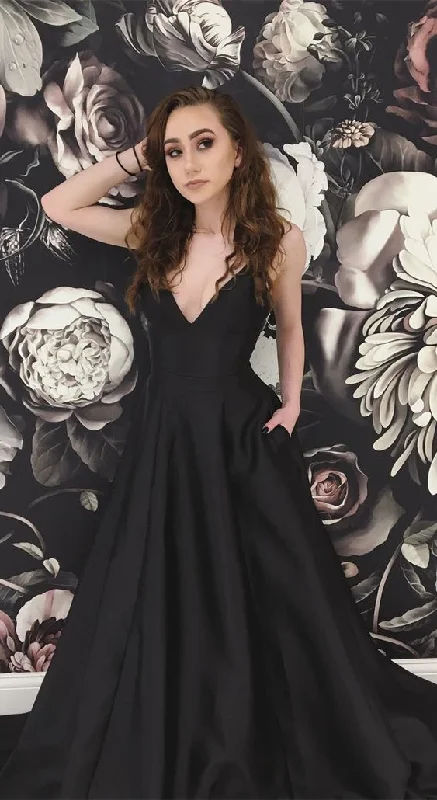 straps v neck black long prom dress, 2019 prom dress, prom dress with pockets, party dress cg2772 Tunics Polka dots straps v neck black long prom dress, 2019 prom dress, prom dress with pockets, party dress cg2772 Tunics Polka dots