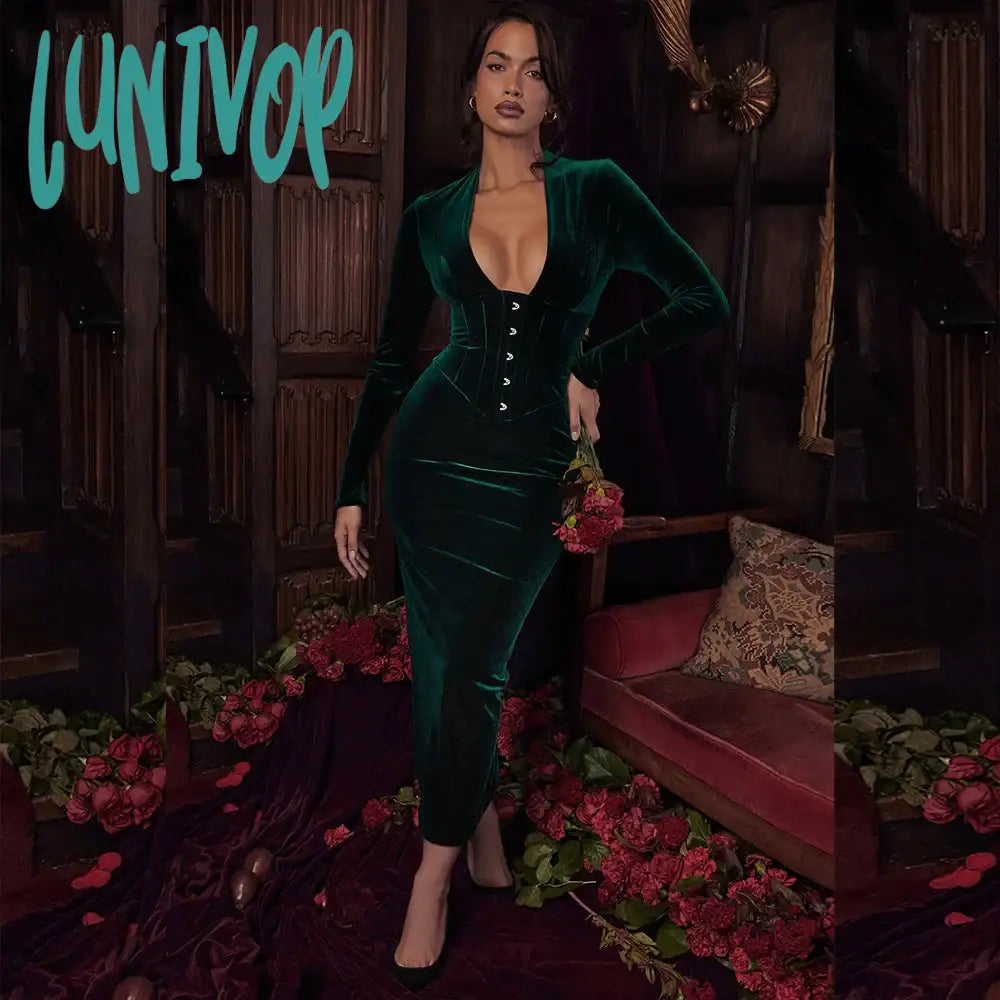 Lunivop Elegant Midi Velvet Prom Dress Vintage Long Sleeve Bodycon Evening Party Dresses Sexy Women Dresses for Women Tunics Versatile stylish Lunivop Elegant Midi Velvet Prom Dress Vintage Long Sleeve Bodycon Evening Party Dresses Sexy Women Dresses for Women Tunics Versatile stylish