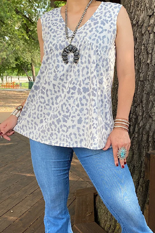 GJQ13249 Light grey & white printed tank top baby doll flowy tank top