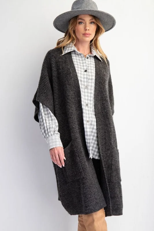 Grey Heart Cardigan Front Pockets Side Pockets Patch Pockets