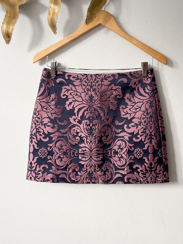 Pink Purple Brocade Satin Mini Skirt - Small linen skirt relaxed
