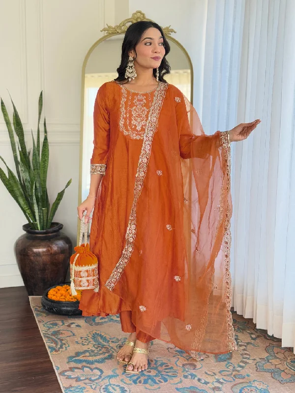 Women's Embroidered Vichitra Silk Fabric Straight Kurta, Pant And Dupatta Set - The52 Fashionable Button-Up Pants Women's Embroidered Vichitra Silk Fabric Straight Kurta, Pant And Dupatta Set - The52 Fashionable Button-Up Pants