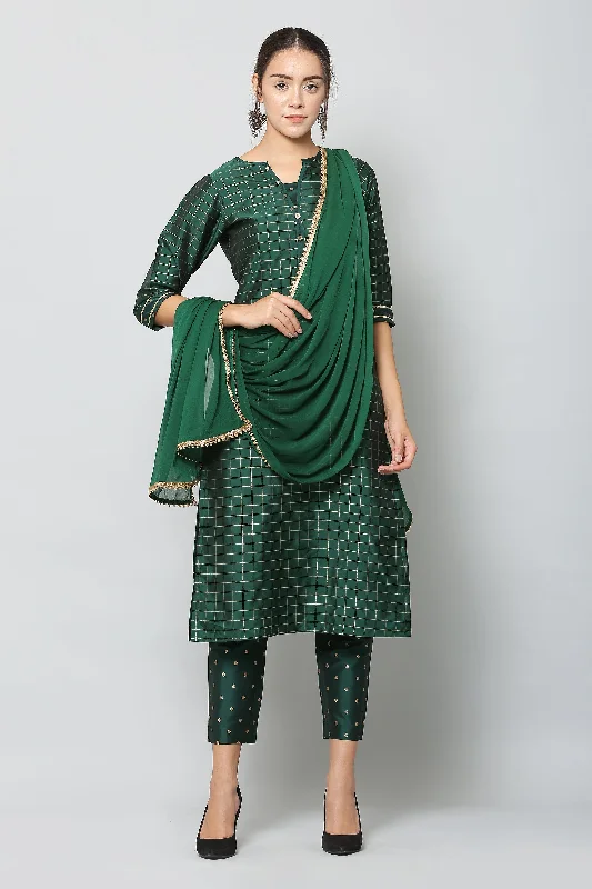 Women's Kurta And Pant With Dupatta Set - VAABA Elegant Trouser Pants