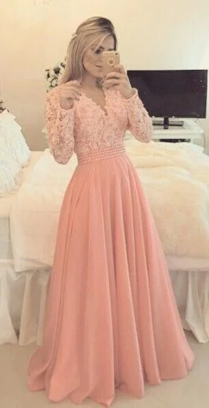 Custom Made Pink Chiffon Prom Dress,Long Sleeves Evening Dress,Pearl Beaded Party Dress,Graduation Dress,Sweetheart dress cg2528 Tunics Corduroy durable