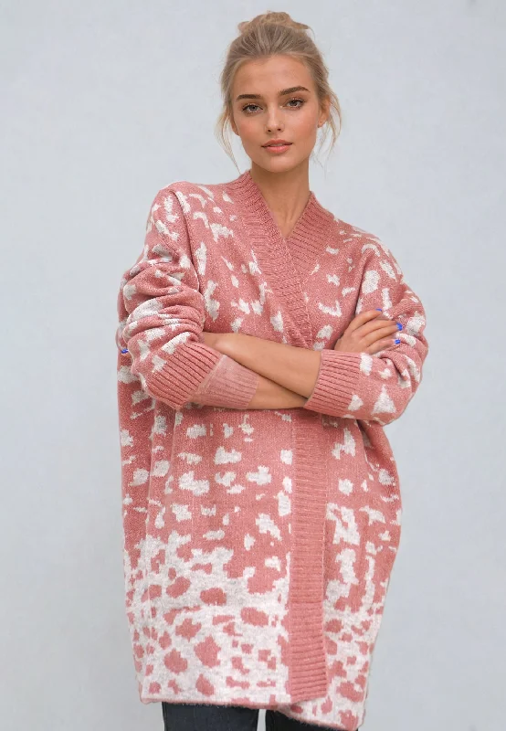 VITAL CARDIGAN PINK Striped Floral Plaid