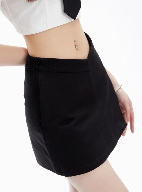 Waist V-shaped Wrapped Split A-line Short Skirt chiffon skirt airy