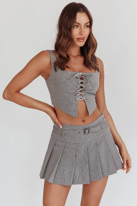 Swoon Belted Pleat Mini Skirt Grey lace skirt delicate