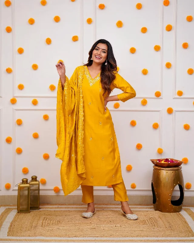 Women's Chanderi Viscose Kurta Pant Dupatta Set - Ariya Prints Comfy Athletic Pants