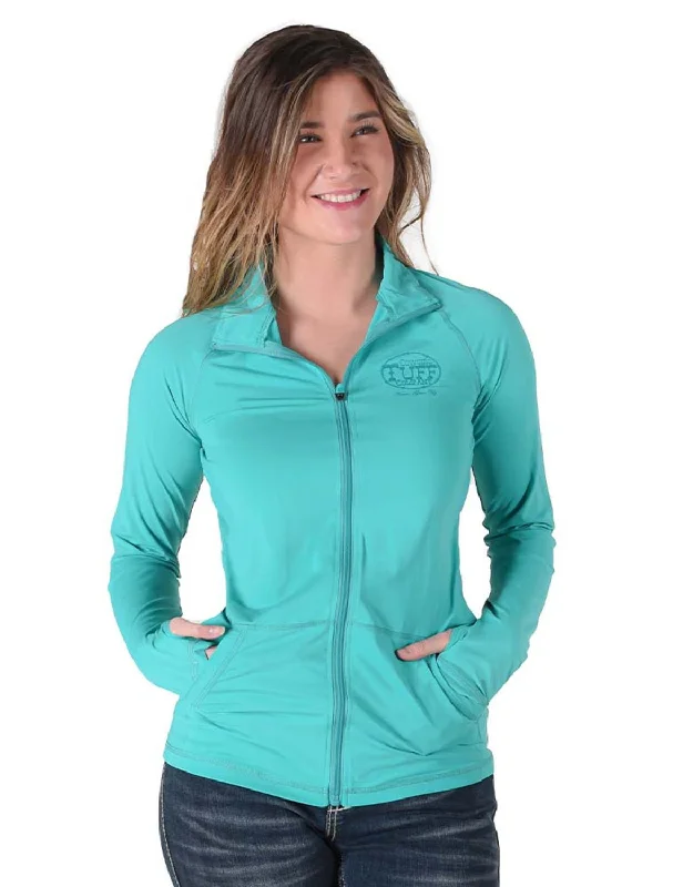 Cowgirl Tuff Womens Full Zip Cadet UPF Turquoise Nylon Softshell Jacket Welt Pockets Slit Pockets Flap Pockets Cowgirl Tuff Womens Full Zip Cadet UPF Turquoise Nylon Softshell Jacket Welt Pockets Slit Pockets Flap Pockets