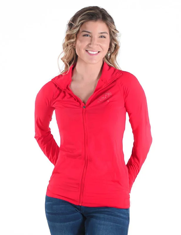 Cowgirl Tuff Womens Cooling UPF Bright Red Nylon Softshell Jacket Satin Jacket Silk Jacket Chiffon Jacket