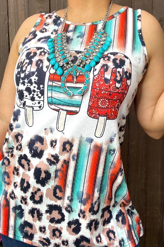 XCH13017 Leopard & serape popsicle multi color printed tank top halter tank top