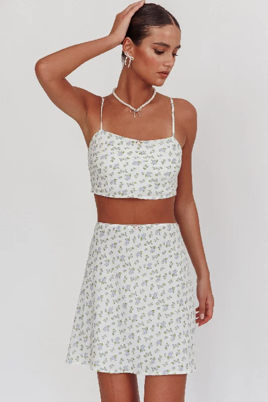 Miss Cupid Floral Mini Skirt Ivory/Blue chiffon skirt airy