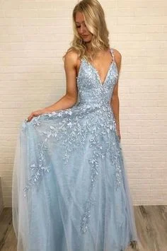 Sexy V neck Appliques Evening Party Dress, Blue Long Prom Dress cg6024 Tunics Exclusive limited Sexy V neck Appliques Evening Party Dress, Blue Long Prom Dress cg6024 Tunics Exclusive limited
