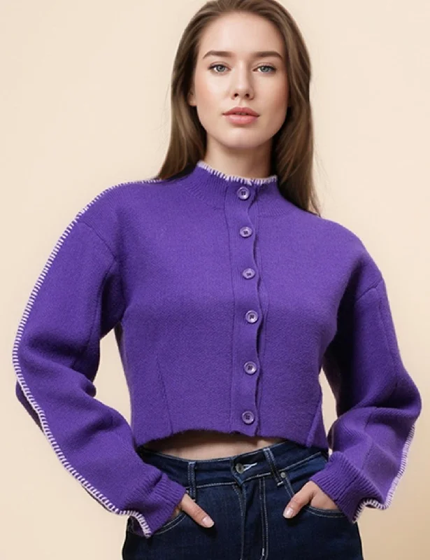 Ladies Color Block Sweater Botton Open Cardigan SKT4903 Neon metallic Matte