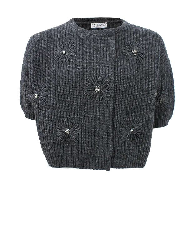 Cashmere Cardigan With Swarovski Flowers Bright Pastel Dark