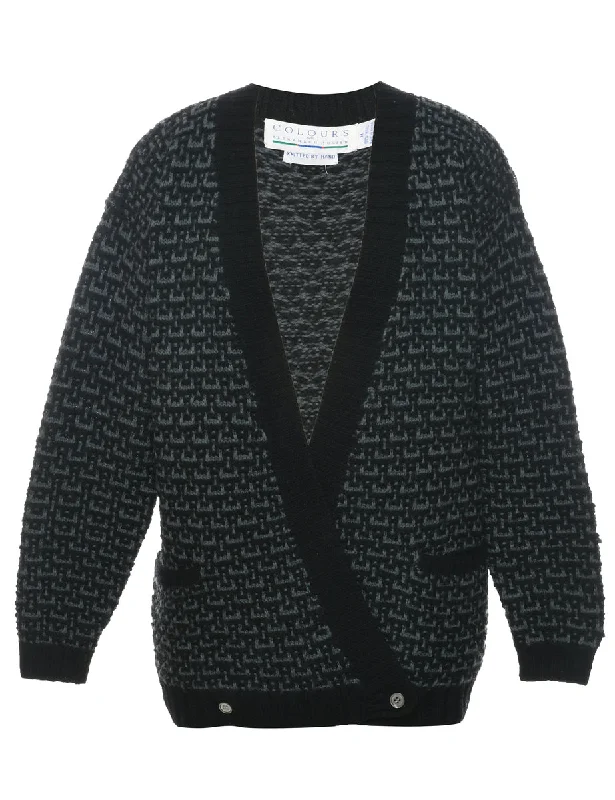 Wool Dark Grey Cardigan - M Plaid Cardigan Polka Dot Checkered