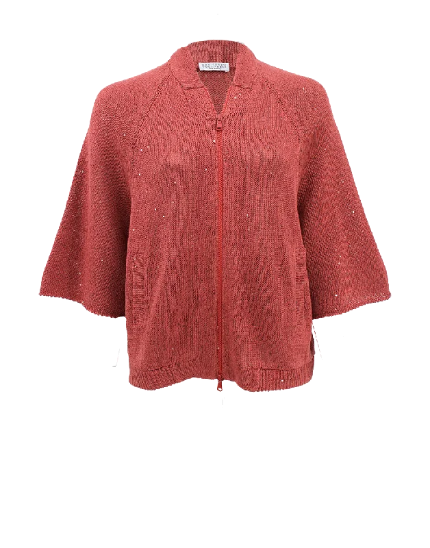 Funnel Sleeve Pailette Cardigan Open Front Closed Front Wrap Front