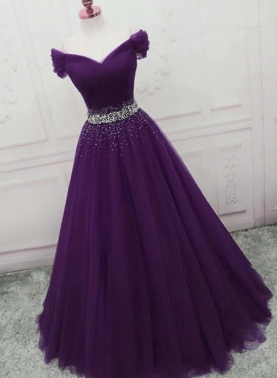 Charming Dark Purple Tulle Long Off The Shoulder Party Dress, Long Prom Dress cg1794 Tunics Bestseller popular Charming Dark Purple Tulle Long Off The Shoulder Party Dress, Long Prom Dress cg1794 Tunics Bestseller popular