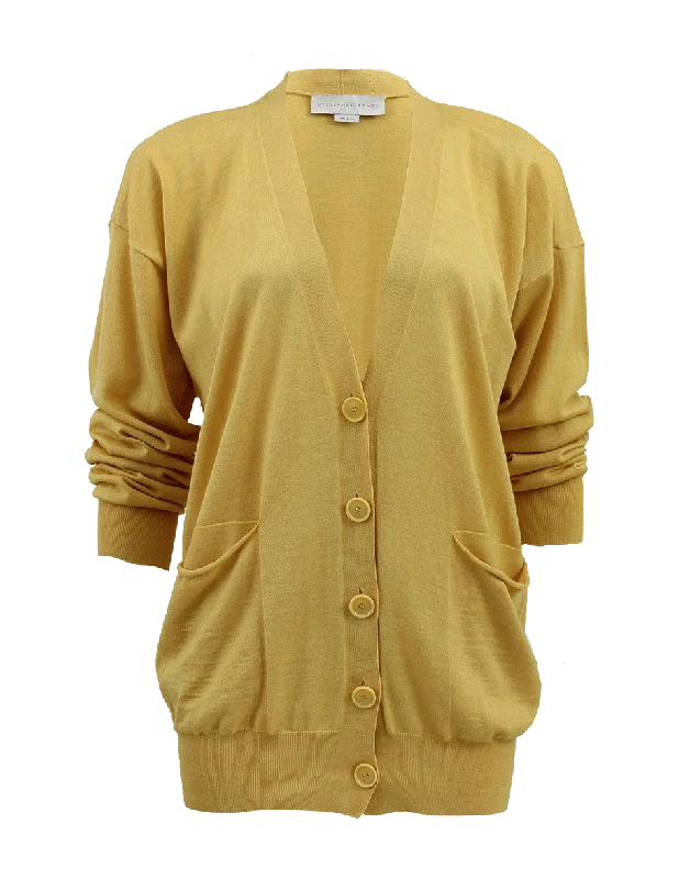 Long Sleeve V-Neck Front Pocket Cardigan Spandex Rayon Corduroy