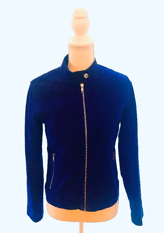 Bethany Blue Sapphire Racer Jacket Zippered Jacket Buttoned Jacket Snapped Jacket