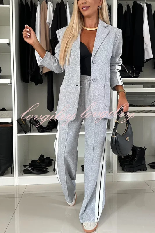 Bold Claim Sporty Patchwork Lapel Blazer and Elastic Waist Pocket Loose Pants Set Stylish Slim Trousers Bold Claim Sporty Patchwork Lapel Blazer and Elastic Waist Pocket Loose Pants Set Stylish Slim Trousers