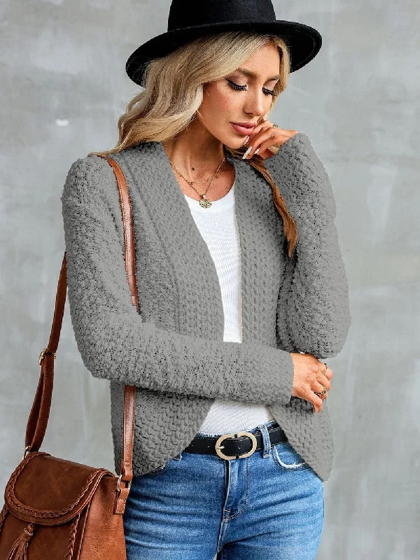 Open Front Long Sleeve Knit Cardigan Velvet Chenille Corduroy
