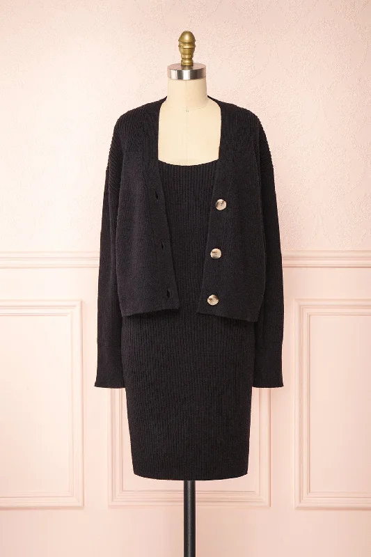 Set Cilia Black | Knitted Cardigan & Fitted Dress Nylon Fabric Polyester Fabric Spandex Fabric Set Cilia Black | Knitted Cardigan & Fitted Dress Nylon Fabric Polyester Fabric Spandex Fabric