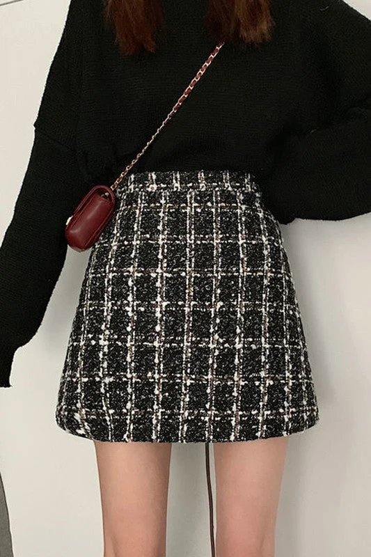 TWEED SKIRTS CHANEL STYLE PLAID SKIRT corduroy skirt comfortable