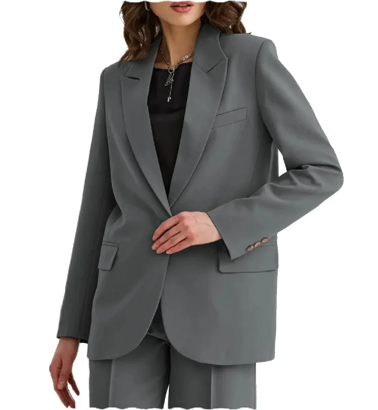 2 PIeces Peak Lapel Women Suit（Blazer+Pants） Comfy Cargo Trousers