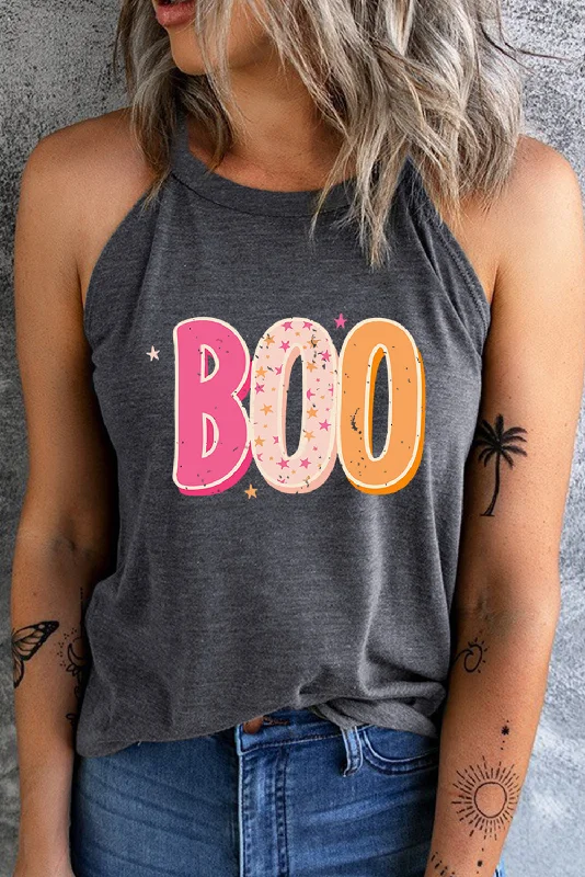 Blue Zone Planet |  Round Neck Sleeveless BOO Graphic Tank Top baby blue tank