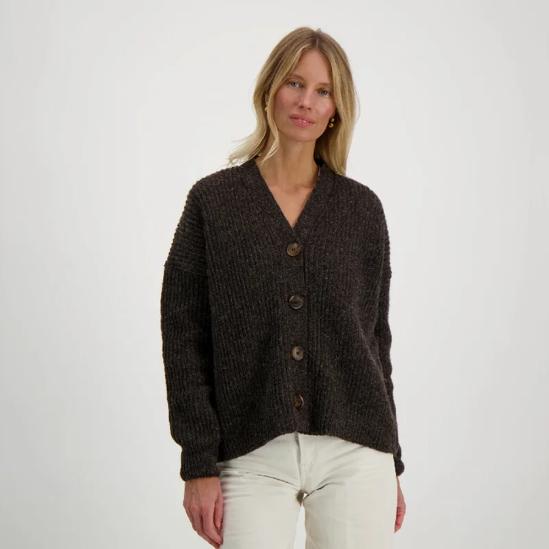 Elisabet Cardigan Brown Wool Fabric Cashmere Fabric Tweed Fabric