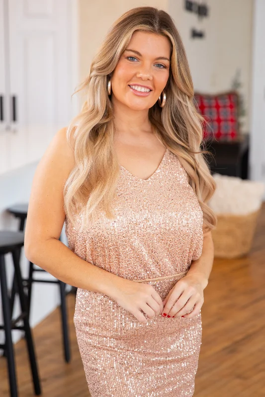 Tan Sequin Tank mesh tank top