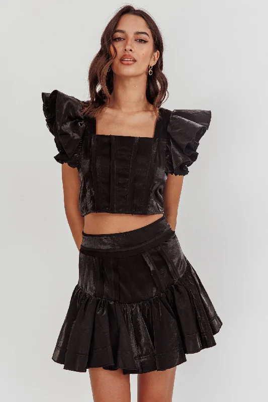 Debutante Drop Yoke Ruffle Skirt Black lace skirt romantic